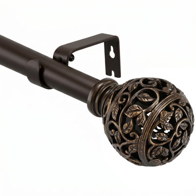 Tringle à rideaux en bronze pour fenêtres 32 à 84 pouces, tringles à draperies simples réglables de 1 pouce avec faîteau de vigne ajouré