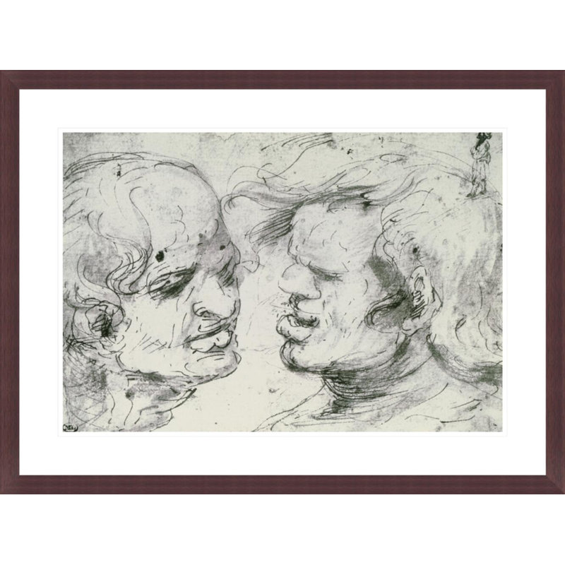 Two Heads (pen and ink on paper) by Leonardo da Vinci -Framed Giclee Print, 22.14" H x 29.5" W
