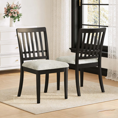 2-Piece Modern Scandinavian Dining Chairs, Curved Wood Backrest with Grey Fabric Seat, Finish for Dining Room and Apartment, Easy to Assembly -BLACK