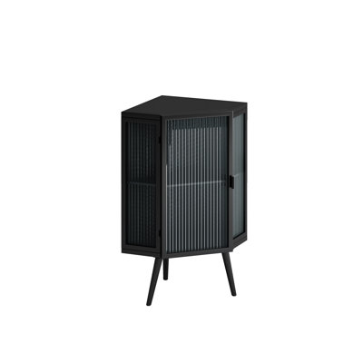 Black 21.88" Floor Corner Cabinet. Tempered Glass Door & Storage. Enhances Bathroom, Living Room, Bedroom Decor. Simple Assembly Cabinet In Black. Meets Storage Needs Of Modern Homes. Stylish For