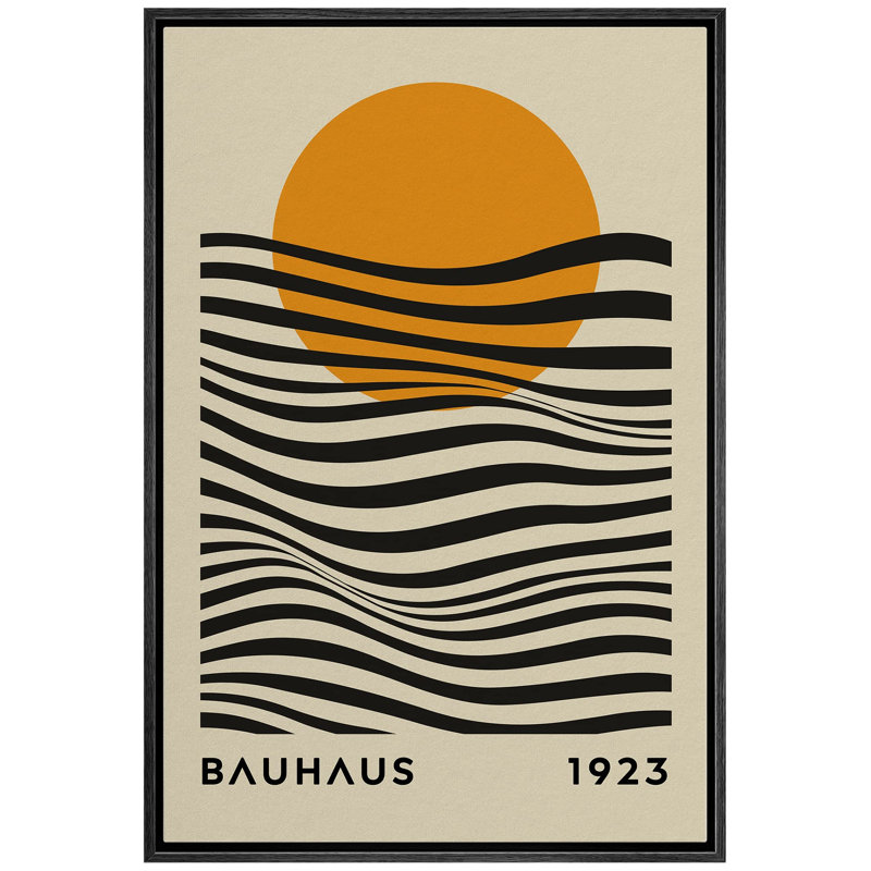 Abstrait, blocs de couleurs vibrantes, formes de vagues géométriques de style Mid-Century Bauhaus, H 36 po x l 24 po, Noir