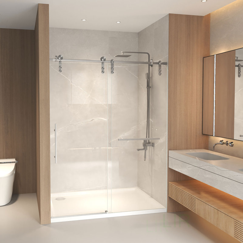 44-48" X 76" H Frameless Sliding  Shower Door, 5/16" (8Mm) Clear Tempered Glass, Stainless Steel Frame,Brushed Nickel, Shower Door