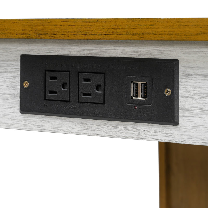 Ensemble de table de bar de 91 cm de hauteur avec prise électrique, Naturel, H 36,1 po x l 36 po x P 29,9 po