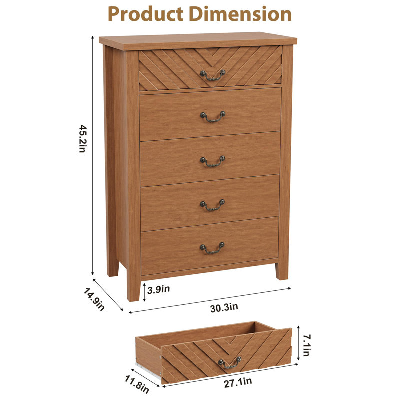Commode haute brune à 5 tiroirs Brown, Brun