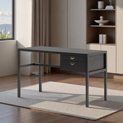 Black Solid Wood Drawer Storage Writing Desk