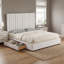 Lit plateforme moderne capitonné en velours avec tête de lit extra-haute et tiroirs de rangement, King, crème-1247992386-1247992384