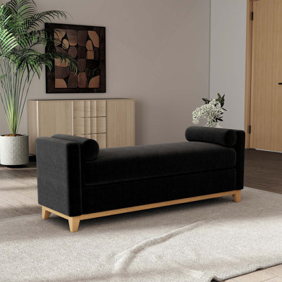 Banc rembourré en molleton Sherpa avec pieds en bois massif et traversins pour une assise confortable