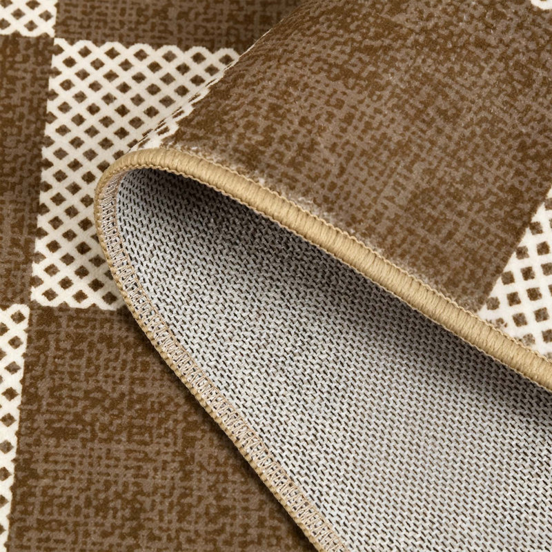Tapis multicolore à carreaux lavable avec envers antidérapant, Brun, 2 x 6 pi