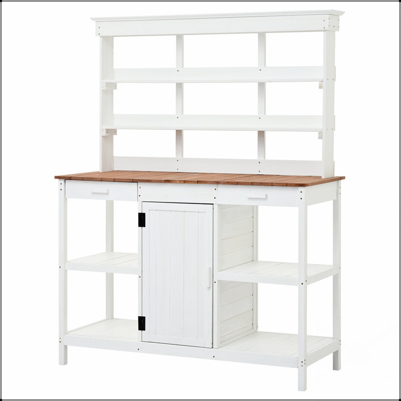 Grande table de rempotage en bois pour l'extérieur de 66 pouces avec rangement, idéale pour le jardin et l'organisation