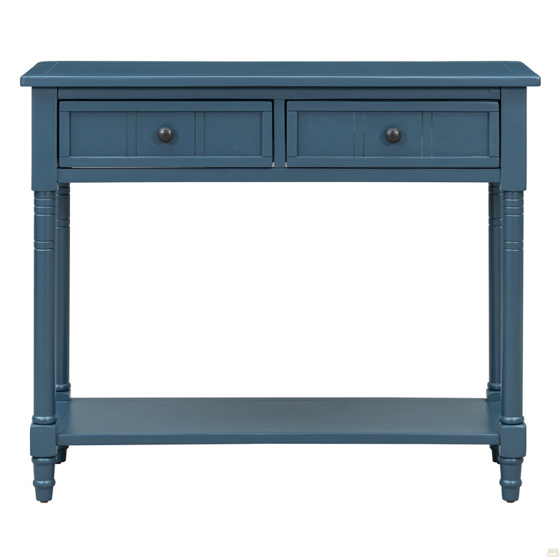 Console de style traditionnel avec deux tiroirs et une tablette inférieure (bleu marine foncé)