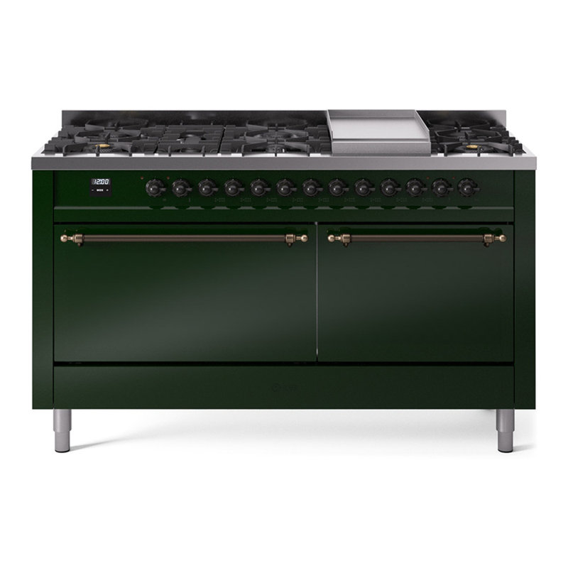Cuisinière à double combustible de 60 po avec 9 brûleurs scellés et plaque chauffante (porte pleine) Nostalgie II de la série ILVE