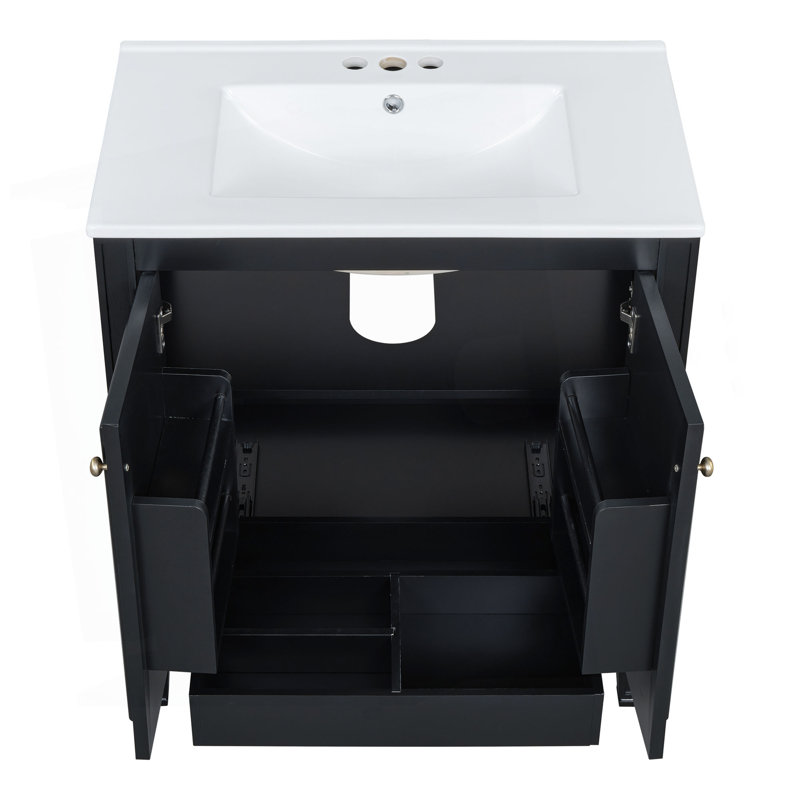 Meuble-lavabo de 30 po avec lavabo, deux portes avec tablette, charnières de porte à fermeture en douceur, style rétro, Noir