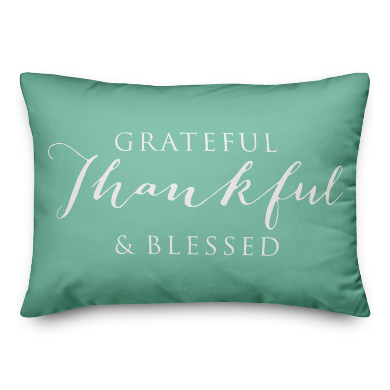 Housse et insert de coussin rectangulaire d'extérieur Grateful Thankful Blessed, Vert menthe