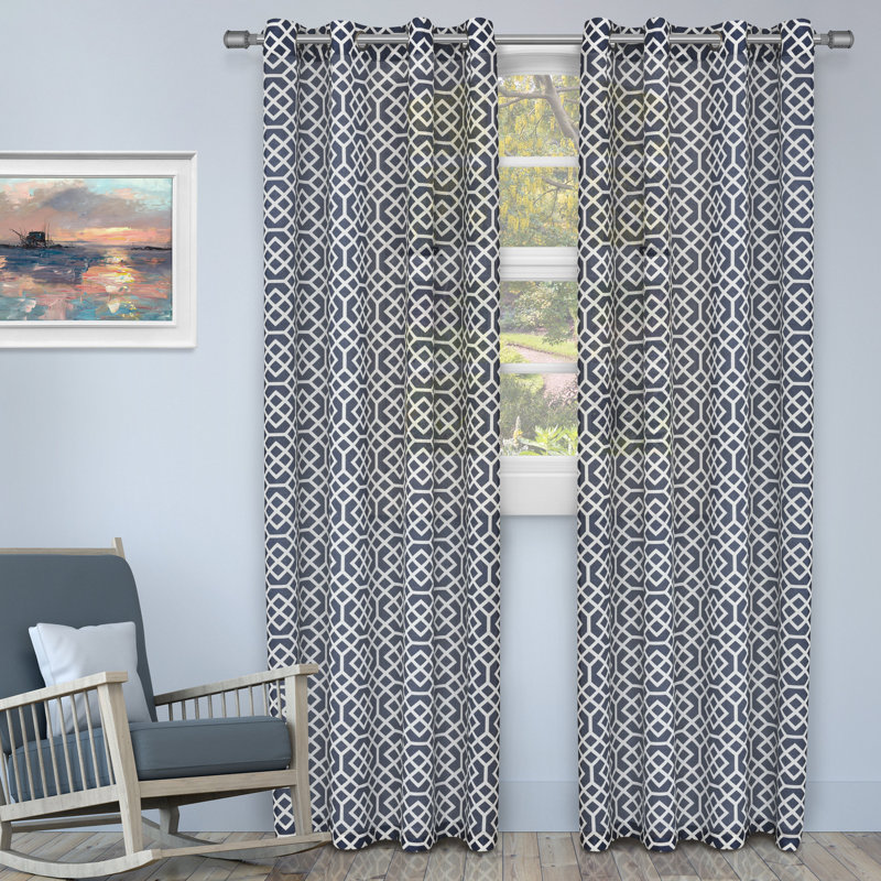 Semi Sheer Curtain Pair, 52" W x 96" L, Navy Blue
