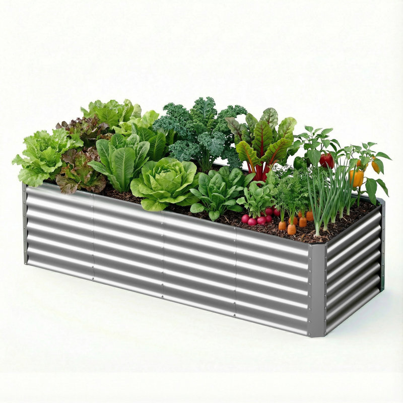 Lit de jardin extérieur surélevé en métal, boîte à fleurs rectangulaire pour herbes, fleurs et légumes-racines profonds - argent, meilleur choix de produit!
