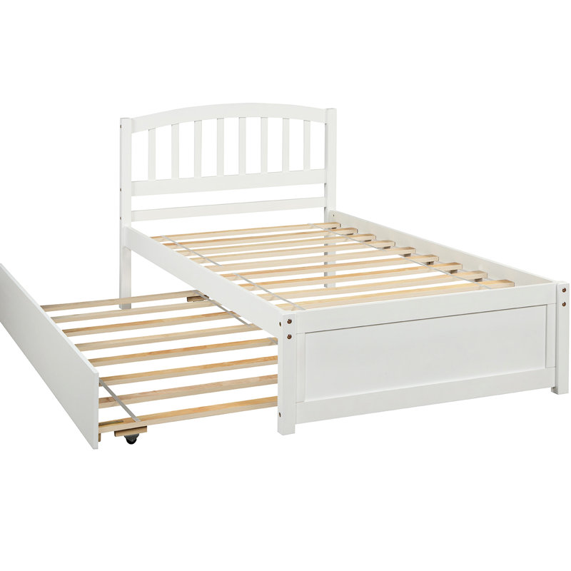 Lit simple en bois avec lit gigogne blanc - Structure solide pour la chambre à coucher