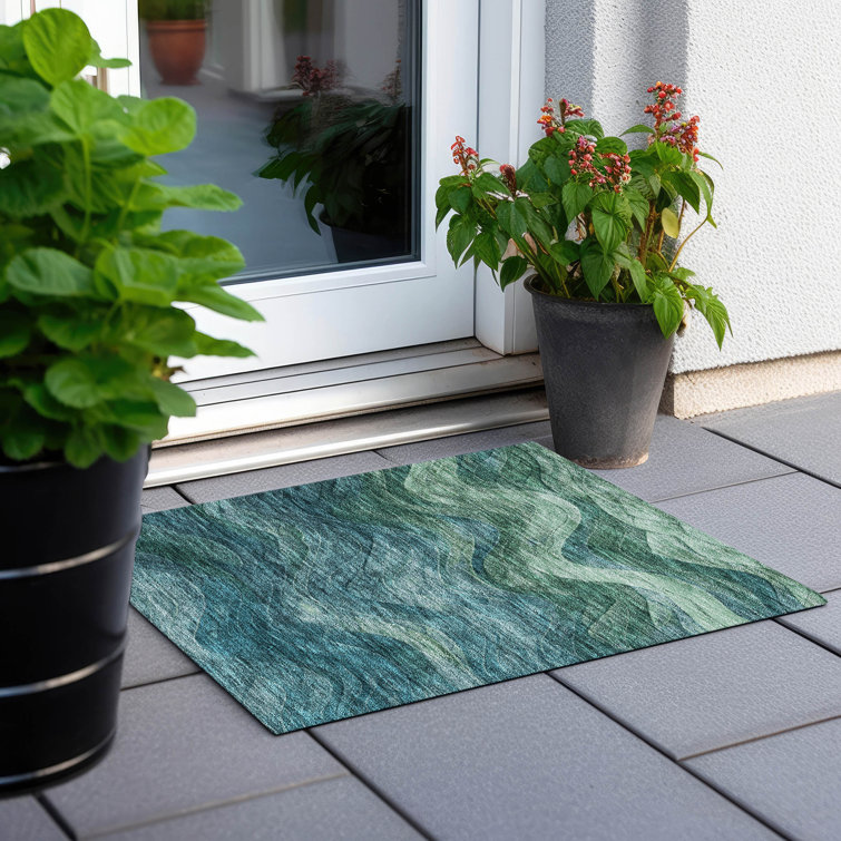 Machine Washable Indoor/Outdoor Cinead ACN1700 Teal Rug