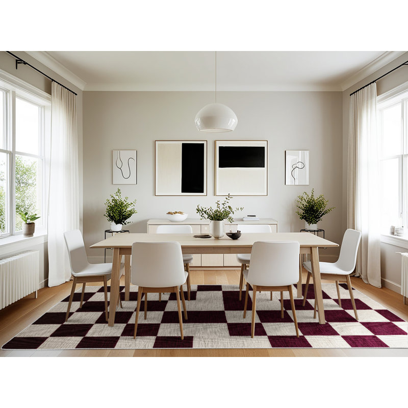 Tapis beige à carreaux lavable à la machine, Rectangle 7 pi x 10 pi