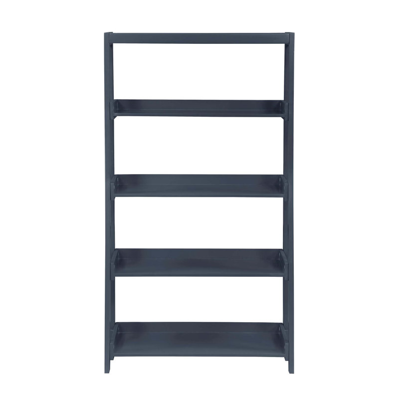 Bibliothèque moderne moderne à 4 tablettes avec une finition bleue élégante, parfaite pour l'organisation à la maison élégante et fonctionnelle.