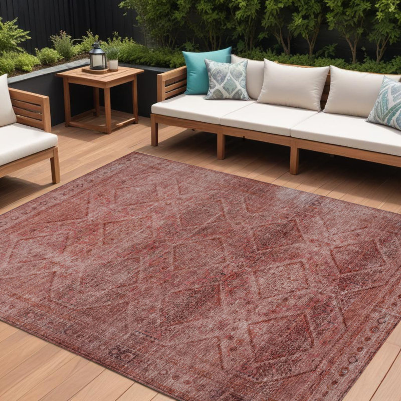 Tapis intérieur lavable à motif géométrique rose et ivoire 9 pi x 12 pi