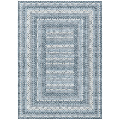 Machine Washable Indoor/Outdoor Xhevrie Denim Rug