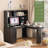 L Shaped Desk with Charger,Computer Desk with Drawers,Bookshelf,Modern Corner Desk,Home Office Desk,L-Shaped Study Table Writing Desk,Carbon fiber Gaming Computer Desk with Storage-1787171488