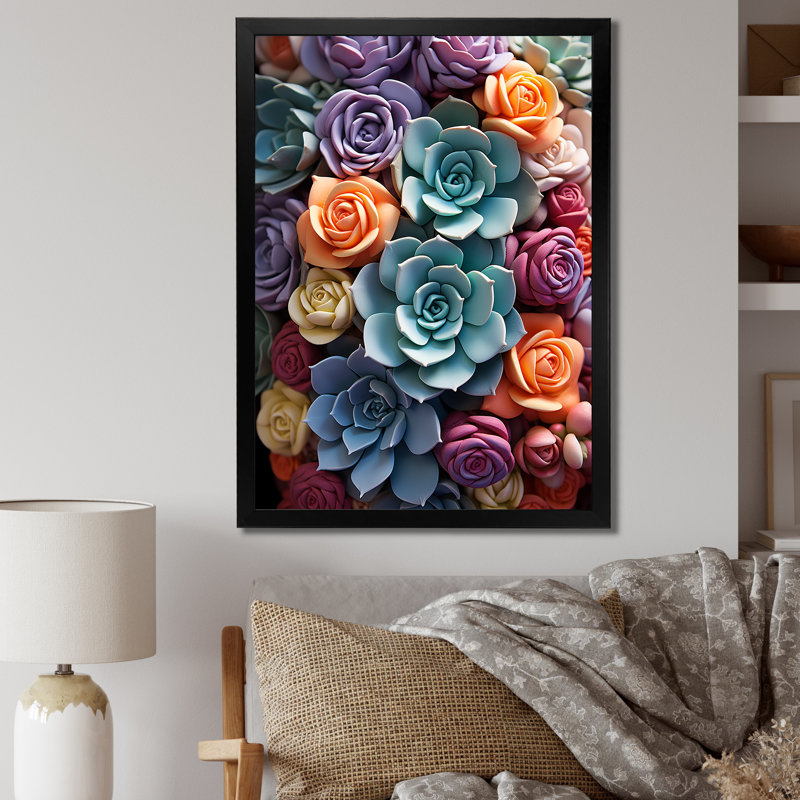 «Talum Blue Yellow Succulents Delight», reproduction sur toile, H 40 po x l 30 po x P 1,5 po, Cadre photo noir