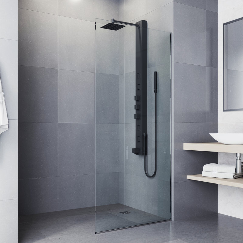 Bowery 58" H X 5" W 4-Jet Shower System &Tub Filler with Hand Shower Wand and Adjustable Shower Head, Matte Black