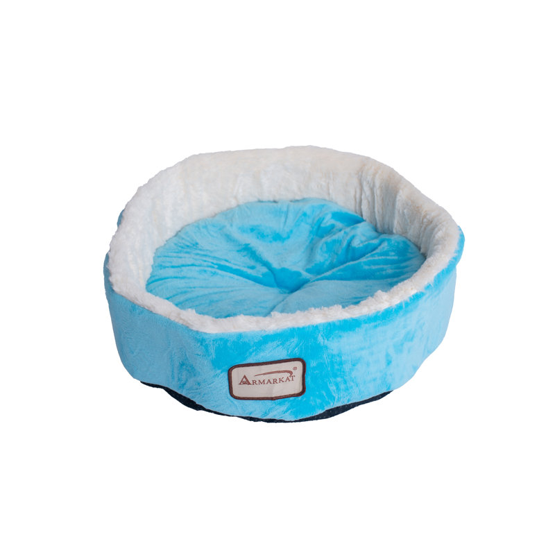 Sky Blue and Ivory Velvet Round Cat Bed