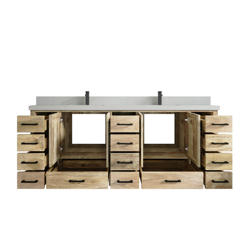 Malibu 84'' Double Bathroom Vanity with Quartz Top, Carrara