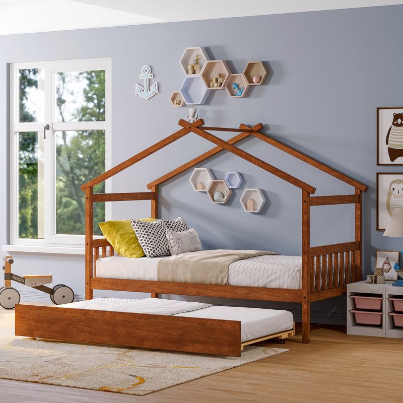 Saunderton Wooden House Bed with Trundle, Twin, Walnut