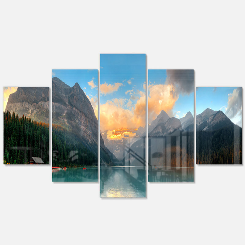 «Lake Louise Sunrise Banff Park - Multipanel Modern Seascape Extra Large», art mural en métal