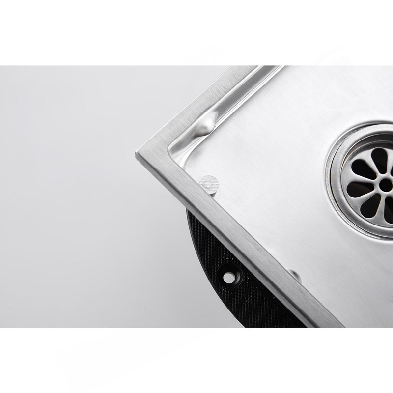 6 Inch Square Shower Floor Drain, Brushed Nickel