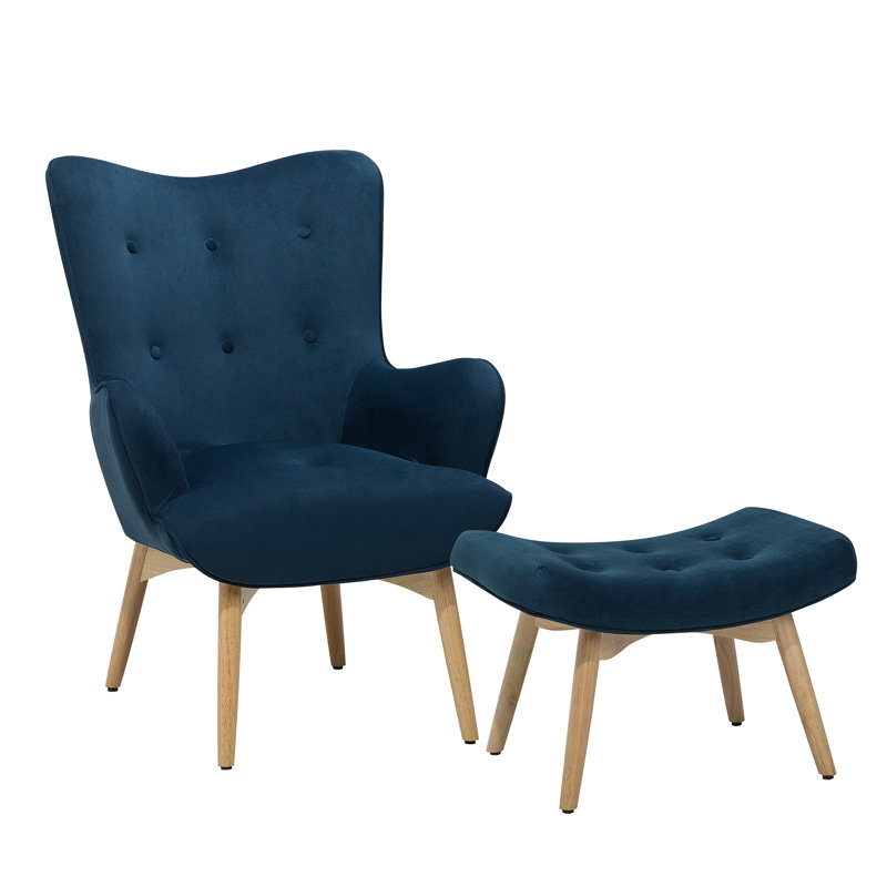 Carwile Upholstered Wingback Chair with Footstool, Blue