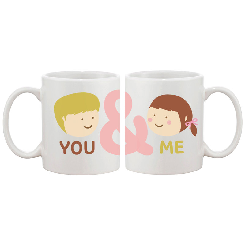 You and Me White Ceramic Couple Mug Set