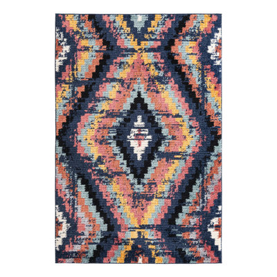 Tapis géométrique bleu / orange / jaune Finis