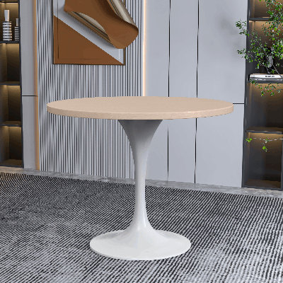 Table de salle à manger ronde Heatherton avec plateau en panneau de fibres à densité moyenne et piédestal blanc en acier inoxydable