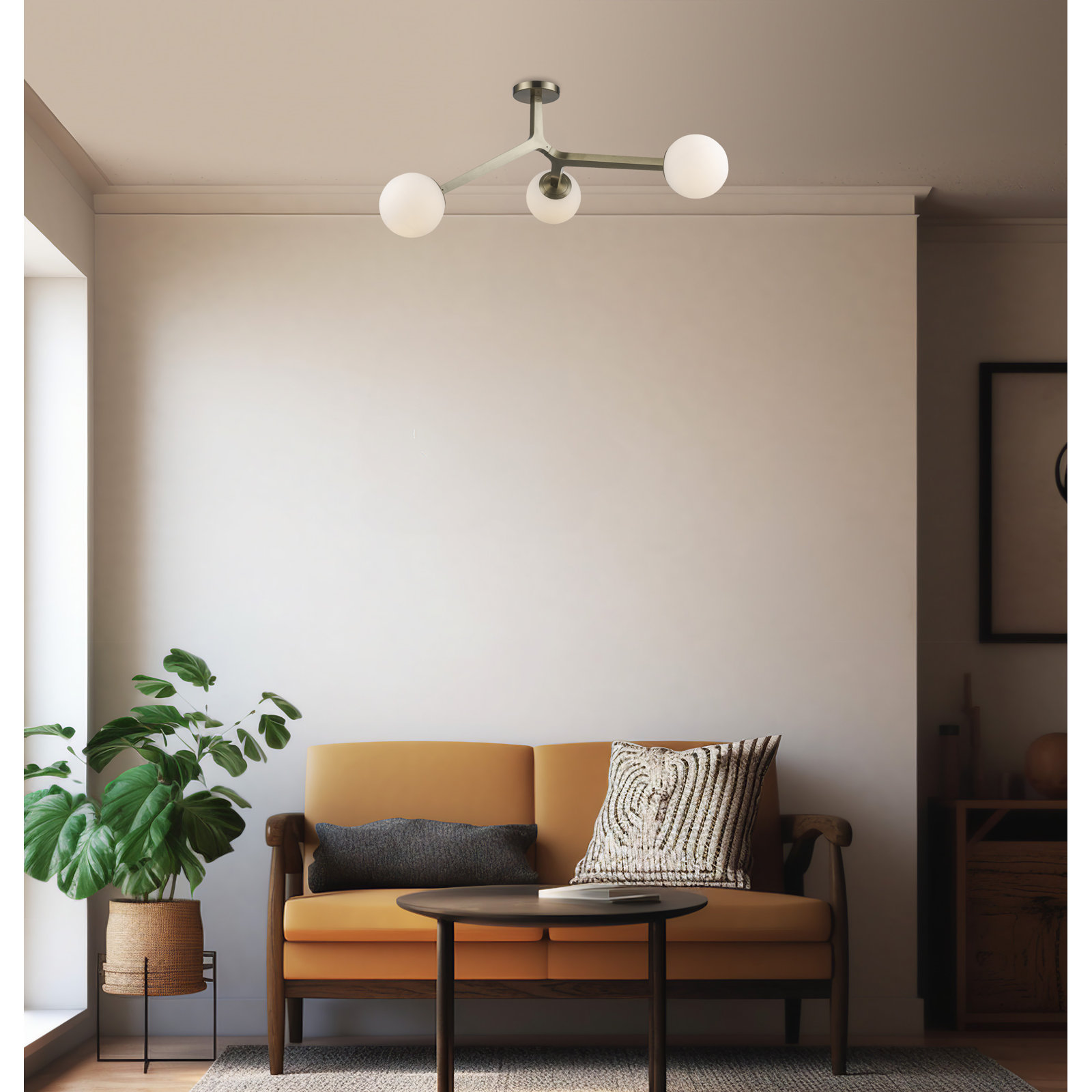 Amarula 3 Light Glass Semi Flush Mount, Antique Gold