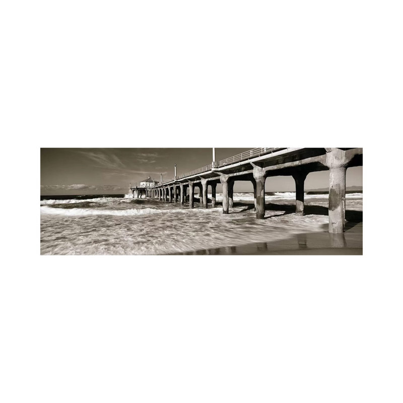Low Angle View Of A Pier, Manhattan Beach Pier, Manhattan Beach - Wrapped Canvas Panoramic Print