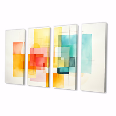Multicolor Cubes Patterns I - Abstract Geometric, art mural 4 pièces