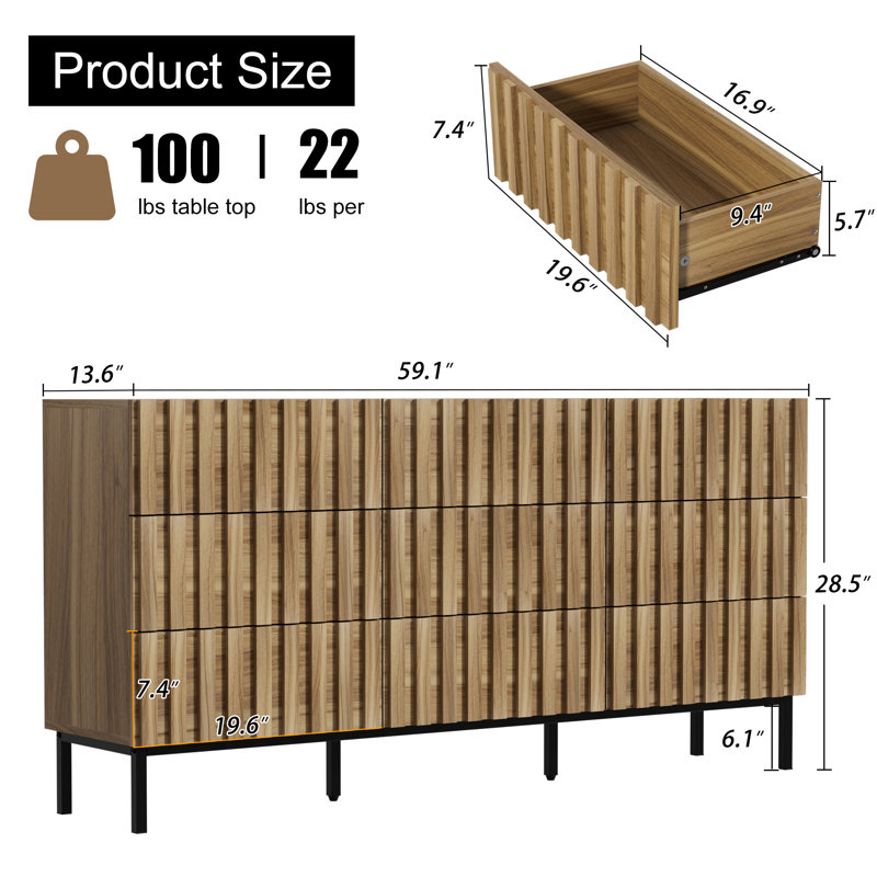 Sevyn 59.1'' W 9 - Drawer Dresser, Natural