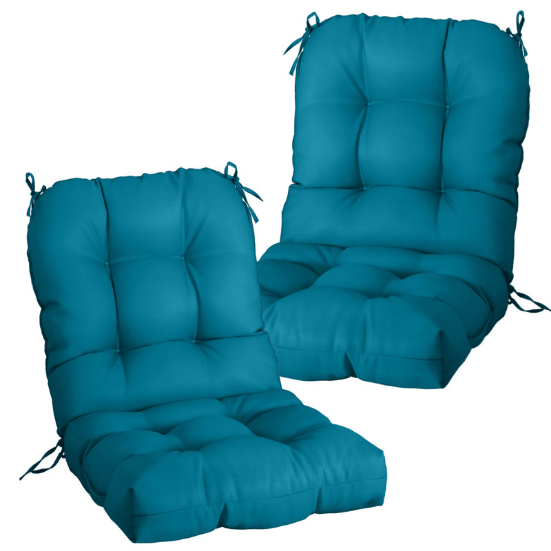 Outdoor Replacement Cushion Set Deep Seating Seat / Back Cushions with Ties (Set of 2), Peacock Blue