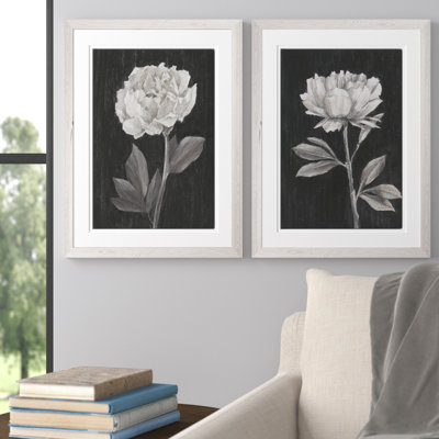 " Black And White Flowers III " 2 - Pieces