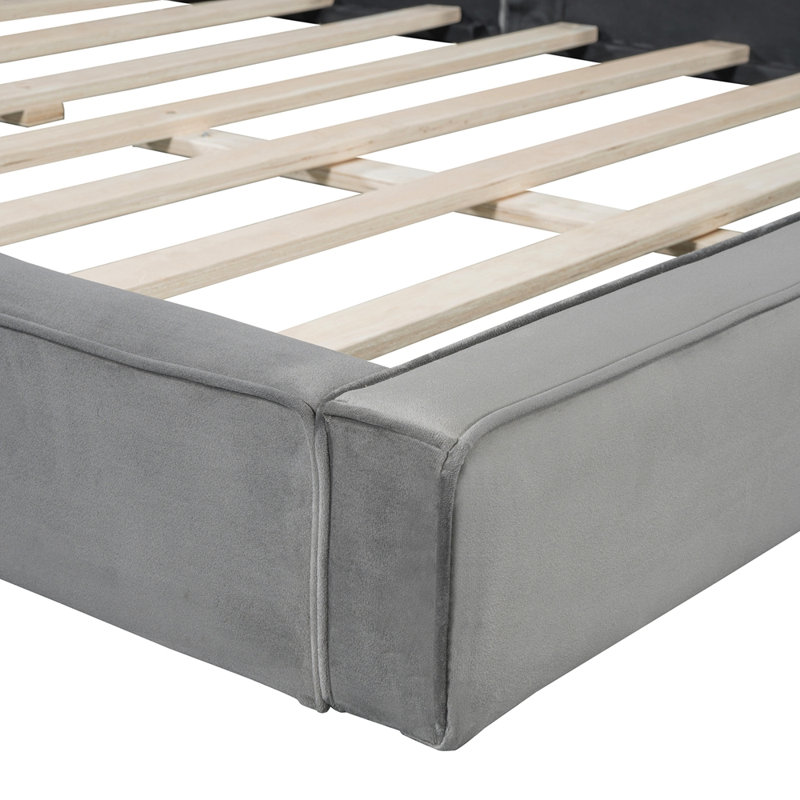 Grand lit plateforme tapissier en velours, Grey