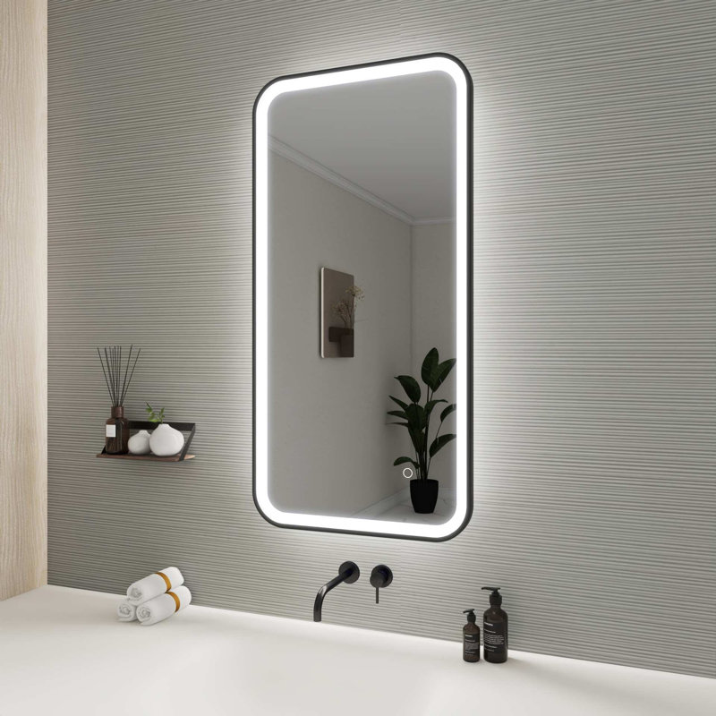 40 Inch Rectangle LED Front and Backlit Wall Mirror in Black, Black, 40" x 20"