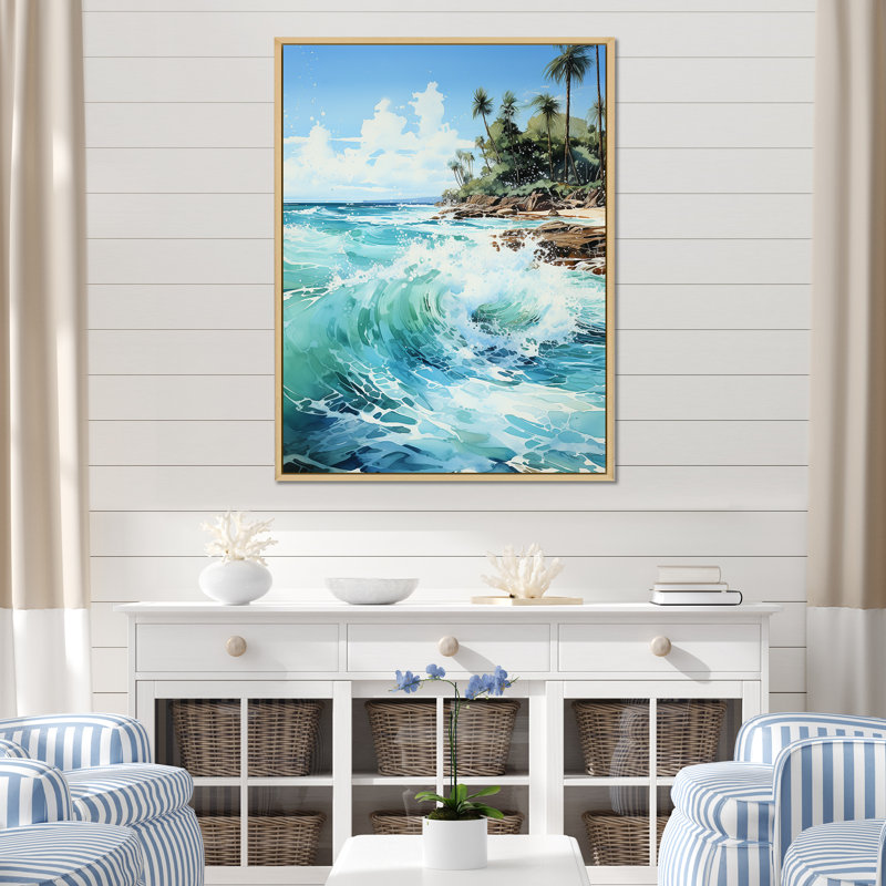 Horizon de palmier azur sur toile, impression sur toile, Cadre naturel flottant, H 20 po x l 12 po x P 1 po