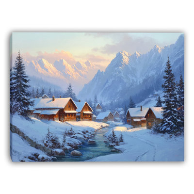 Art mural sur toile Twilight Over Snowy Mountain Village