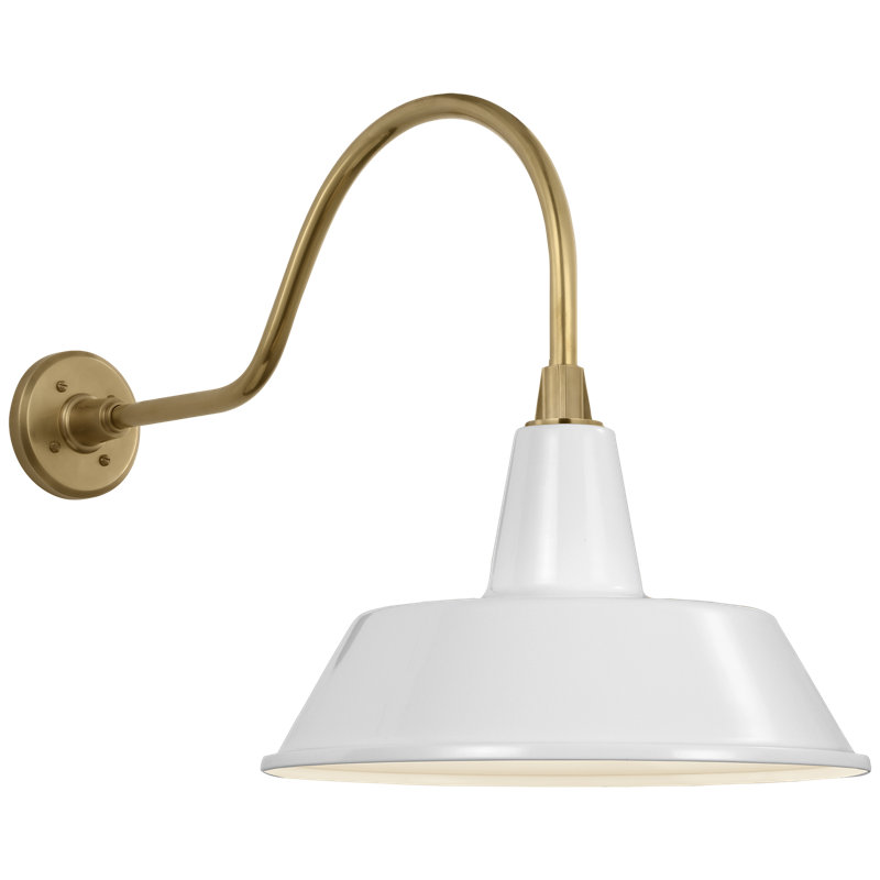 Thomas O'Brien 1 - Light Outdoor Barn Light, Hand-Rubbed Antique Brass, 19" H x 30.75" W x 16" D, White