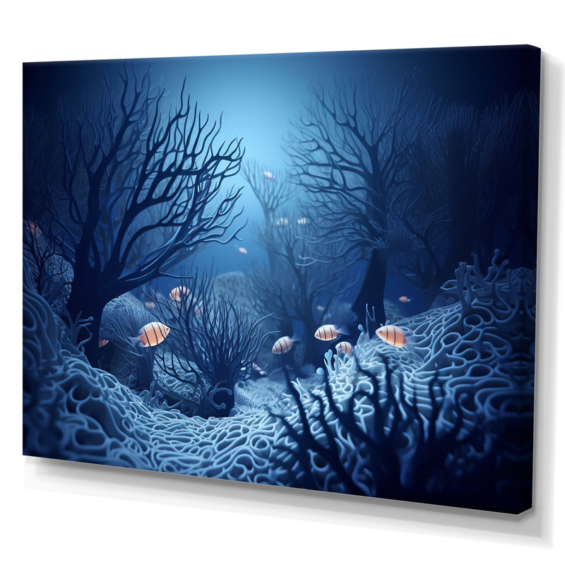 Art sous-marin bleu et noir sous-marin, Toile tendue, 30" H x 40" W