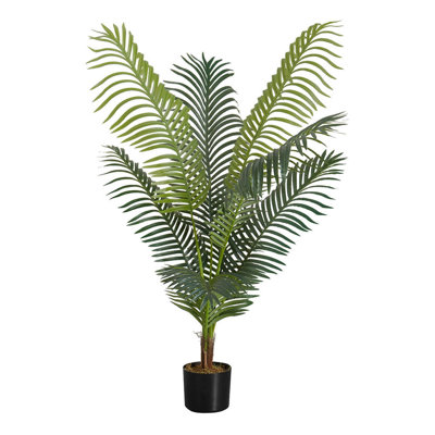 Plante artificielle, 47 po de haut, palmier, intérieur, faux, faux, plancher, verdure, pot, touche réelle, décoratif, feuilles vertes, pot noir